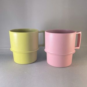 Vintage Tupperware Mugs Avocado Green Dusty Rose Pink Set of 2